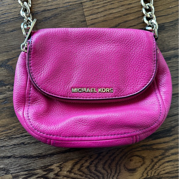 Michael Kors Bedford flap Small Pebbled Leather Crossbody Bag – Fuchsia Pink - Picture 7 of 16